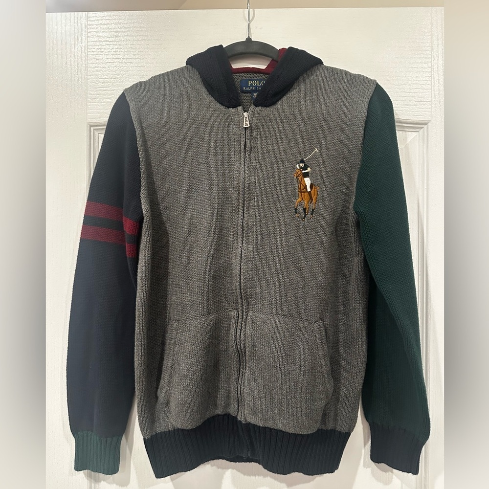 Boys Polo Ralph Lauren Gray and Navy Knit Sweater